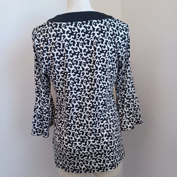 INC International Concepts Tunic Top Black White Ruffle Sleeve Womens Medium - Picture 3 of 13